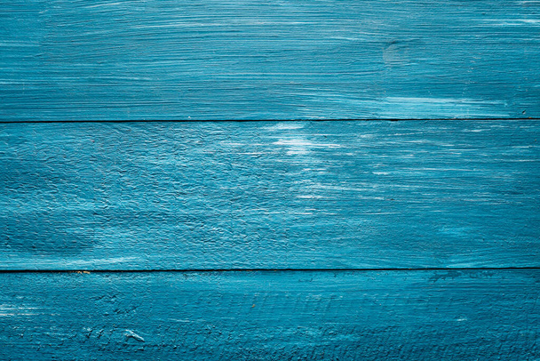 blauer Hintergrund aus bemalten Brettern, Kopierraum, Design, horizontales Banner - Foto, Bild