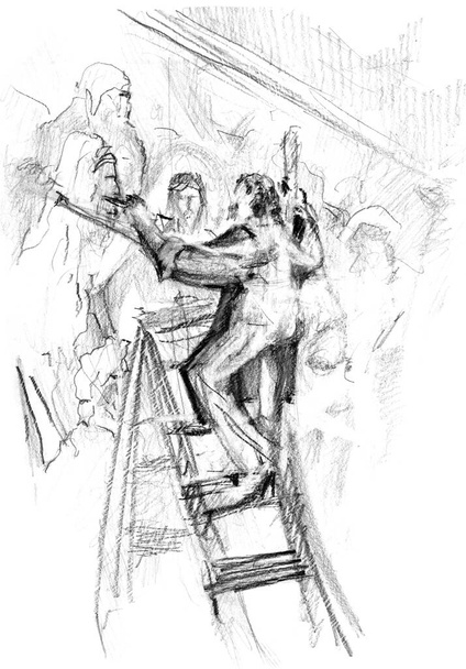 Hand drawn sketch of painting artist - Photo, Image