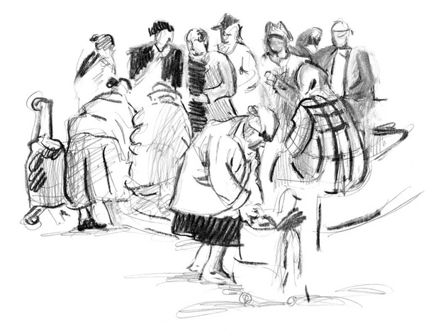 Ručně kreslený náčrt setkání starých žen - Fotografie, Obrázek