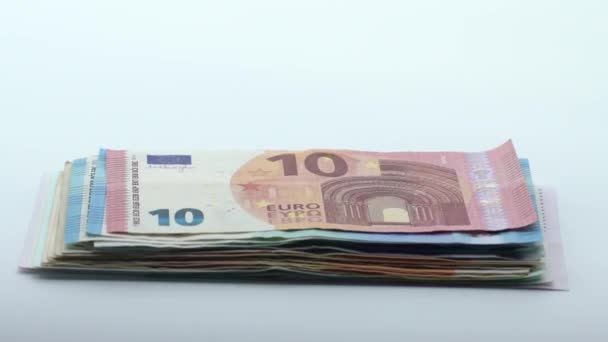 Slow motion of euros are flying and falling. Banknotes of different values fly. Euro cash money background. Good earnings. Issuing salary. Bank percent deposit. Credit percent. Successful business-Dan - Felvétel, videó