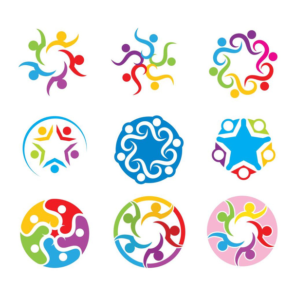 характер спільноти, мережі та соціальних людей дизайн логотипу іконки
  - Вектор, зображення