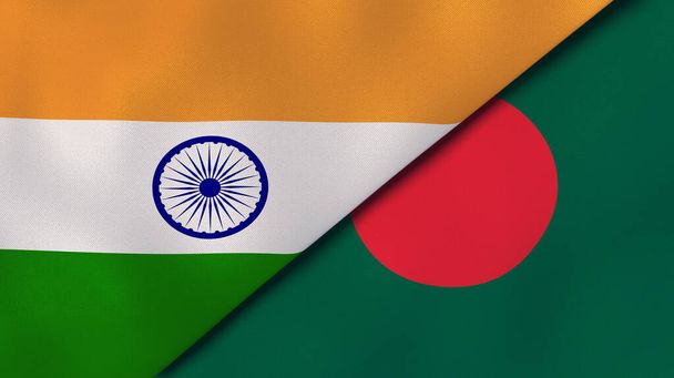 Two states flags of India and Bangladesh. High quality business background. 3d illustration - Valokuva, kuva