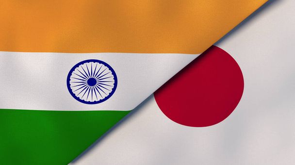 Two states flags of India and Japan. High quality business background. 3d illustration - Foto, afbeelding