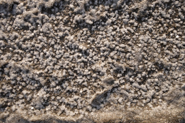 Αμμώδης πυθμένας αποξηραμένης δεξαμενής με ρωγμές και κρυστάλλους άλατος - Φωτογραφία, εικόνα