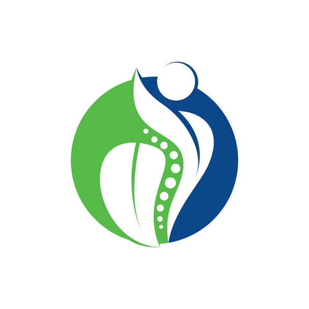 Quiropraxia Logo Design Vector ilustração. Logotipo da dor. Logotipo de cuidado da coluna. Centro de Bem-Estar Ósseo, Ortopédico, Quiroprático
. - Vetor, Imagem