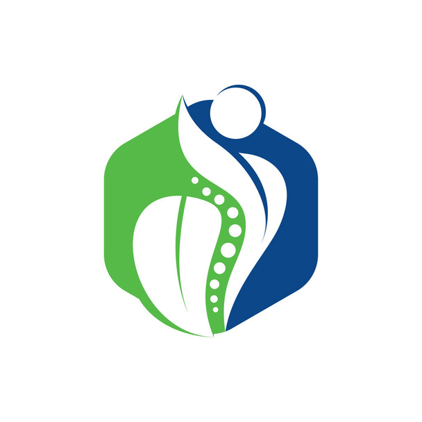 Ilustracja wektora chiropraktycznego Logo Design. Logo bólu. Logo pielęgnacji kręgosłupa. Kość, ortopedyczne, Chiropractic Wellness Center. - Wektor, obraz