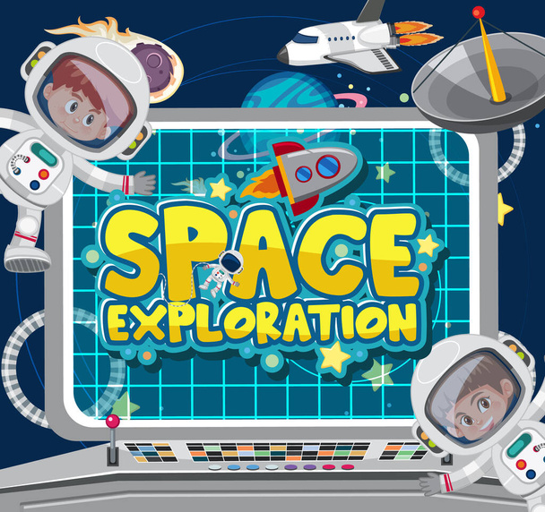 Poster design for space exploration with astronauts in the space illustration - Vector, Image