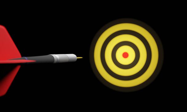 Arrow hitting in the target center of bullseye for Business focus concept,  Modern style. 3D rendering. - Photo, Image
