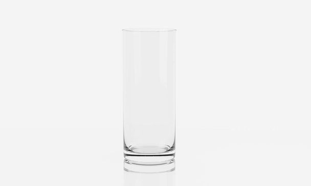 Leeg glas op witte achtergrond met reflectie. Het is helder en zuiver. 3D-weergave. - Foto, afbeelding