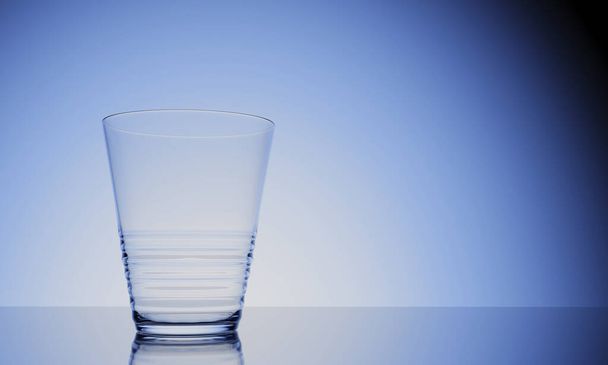 3D Rendering  empty glass of water on glossy surface with reflextion  - Photo, Image