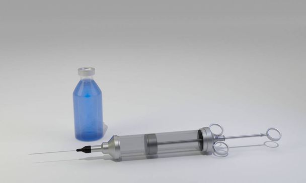 Čistá retro stříkačka na bílém pozadí. Koncepce pro testování koronaviru vakcíny. 3D vykreslování. - Fotografie, Obrázek