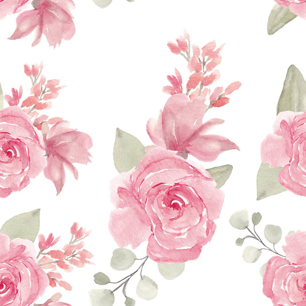 Watercolor hand painted pink rose seamless pattern - Vector, Image