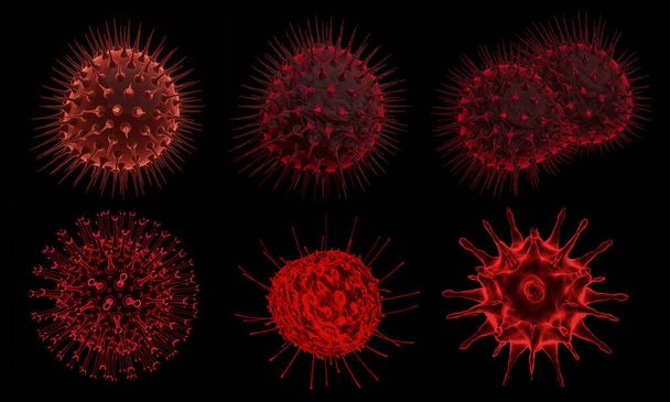 Malattia di Coronavirus COVID-19 infezione illustrazione medica. Cellule patogene del virus dell'influenza respiratoria covid. Nuovo nome ufficiale della malattia di Coronavirus denominato COVID-19. Rendering 3D. - Foto, immagini