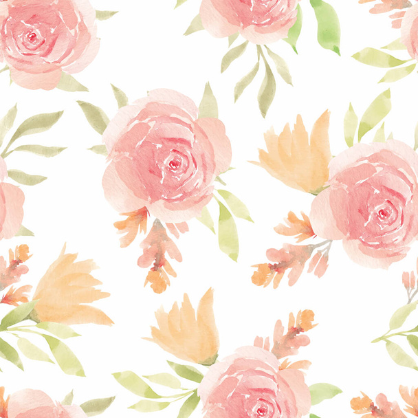 Repeat pattern with watercolor blooming flower - Vector, afbeelding