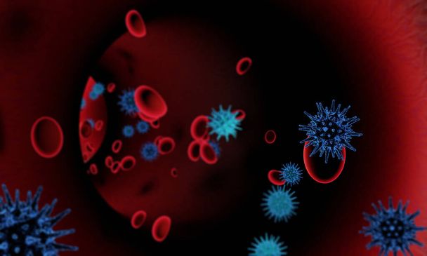 Coronavirus 2019-nCov nouveau concept de cellules coronavirus. Cas dangereux de souche grippale comme pandémie. Gros plan sur le virus du microscope. Rendu 3d
.  - Photo, image
