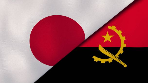 Two states flags of Japan and Angola. High quality business background. 3d illustration - Foto, Imagen