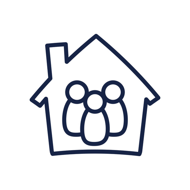 stay home concept, house with family inside icon, line style - Vector, Image