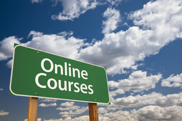 Online Courses Green Road Sign Over Sky - Photo, Image