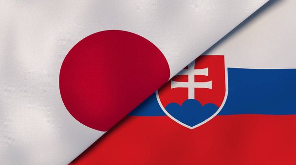Two states flags of Japan and Slovakia. High quality business background. 3d illustration - Photo, Image