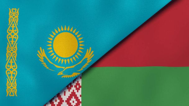Two states flags of Kazakhstan and Belarus. High quality business background. 3d illustration - Photo, Image