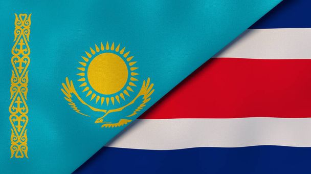 Zwei Staaten Flaggen von Kasachstan und Costa Rica. Hochwertiger geschäftlicher Hintergrund. 3D-Illustration - Foto, Bild