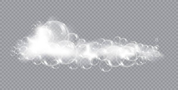 Bath foam soap with bubbles isolated vector illustration on transparent background. Shampoo and soap foam lather vector illustration. - Vector, Image