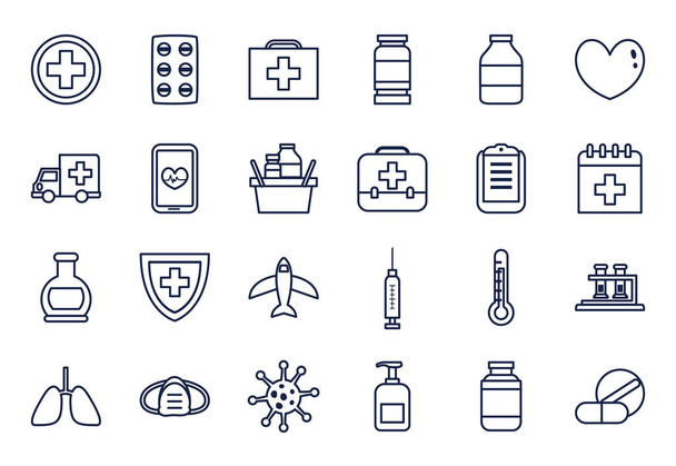 équipement médical et ensemble d'icônes covid 19, style ligne
 - Vecteur, image