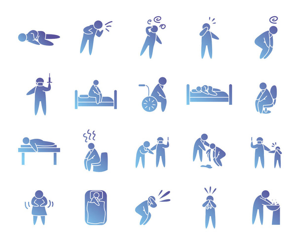 Симптомы заболевания и пиктограммы лица иконка набора, стиль градиента
 - Вектор,изображение