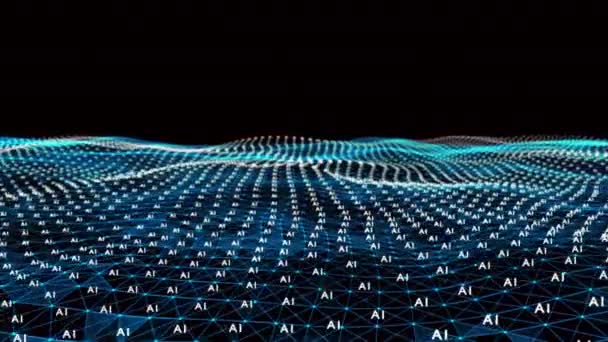 4k Цифрова блакитна Хвиля частинок з ШІ-словом танцювальний рух на хвилі і світлі
. - Кадри, відео
