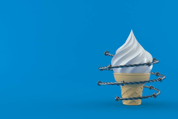 Jégkrém szögesdróttal, kék háttérrel. 3d illusztráció - Fotó, kép