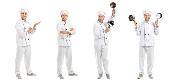 Set con bel cuoco maschio su sfondo bianco
 - Foto, immagini
