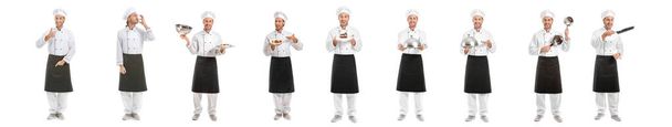 Set con guapo chef masculino sobre fondo blanco
 - Foto, Imagen