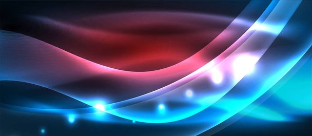Абстрактний фон. Блискучий дизайн неонових хвиль зі світловими ефектами, техно-модний дизайн. Векторна ілюстрація Для шпалер, Банер, Тло, Картка, Книжкова ілюстрація, цільова сторінка
 - Вектор, зображення