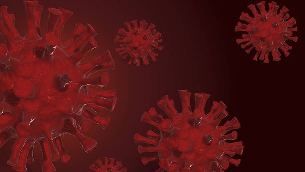 Coronavirus 3d renderizar no fundo vermelho. Covid-19, nova pandemia de coronavírus disseminada
 - Foto, Imagem