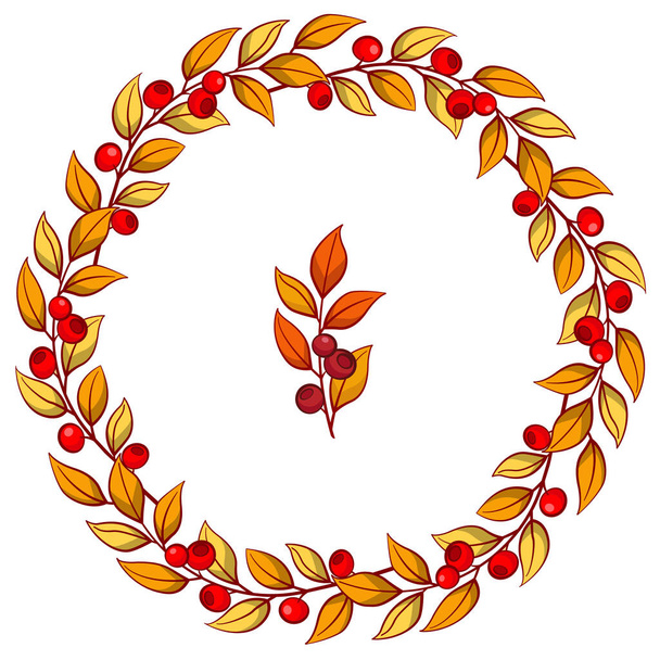 Autumn floral wreath; round berry frame for greeting cards, invitations, wedding cards, posters, banners, web design. - Vector, afbeelding