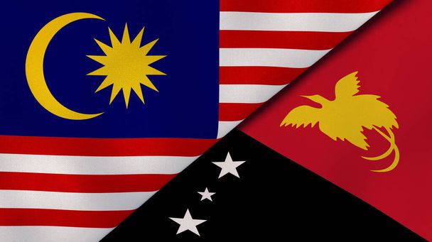 Флаги двух штатов Малайзии и Папуа-Новой Гвинеи. Высококачественный бизнес-фон. 3d иллюстрация
 - Фото, изображение
