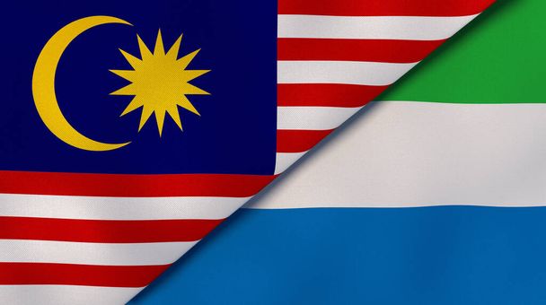 Malajzia és Sierra Leone két állami zászlaja. Kiváló minőségű üzleti háttér. 3d illusztráció - Fotó, kép