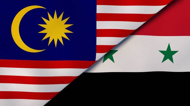 Δύο κράτη σημαίες της Μαλαισίας και της Συρίας. Επαγγελματικό υπόβαθρο υψηλής ποιότητας. 3D εικονογράφηση - Φωτογραφία, εικόνα