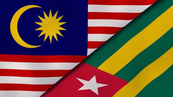Dwie flagi stanowe Malezji i Togo. Wysokiej jakości doświadczenie biznesowe. Ilustracja 3D - Zdjęcie, obraz