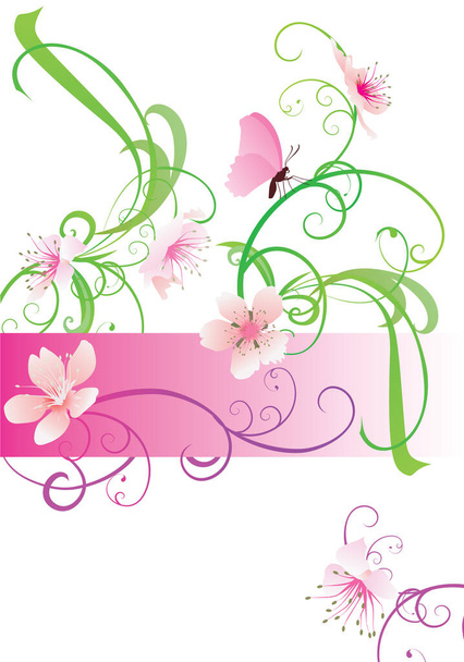 розовые цветы и шаблон бабочки изолированы на белом
 - Фото, изображение