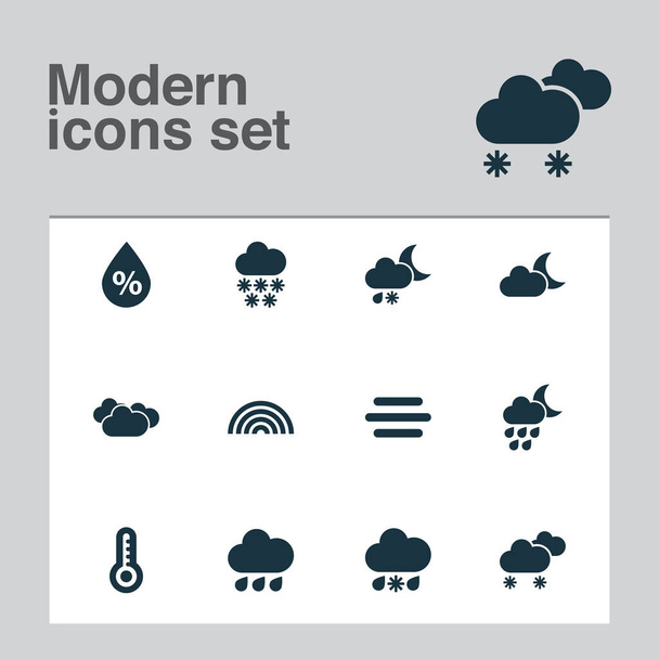 Luftsymbole mit Wetter, Thermometer, Schneeregen und anderen Starkregenelementen. Vereinzelte Illustrationen. - Foto, Bild