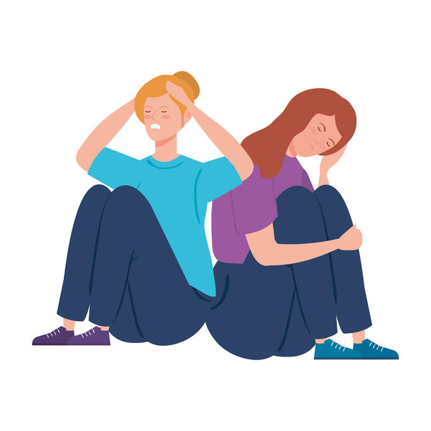 young women sitting with stress attack - Vector, Image