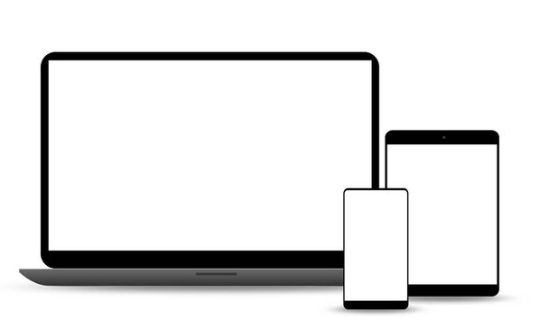 Laptop, tablet a telefon set mockup izolované na bílém pozadí, 3D vykreslování - Fotografie, Obrázek
