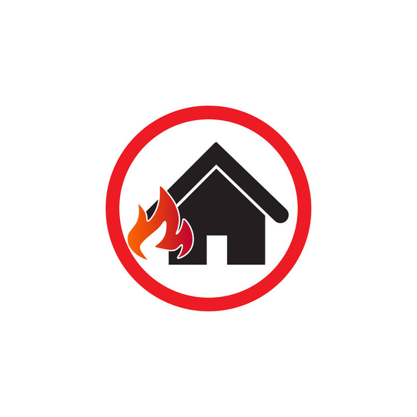 huis symbool met vuur, onroerend goed icoon op een witte achtergrond - Vector, afbeelding