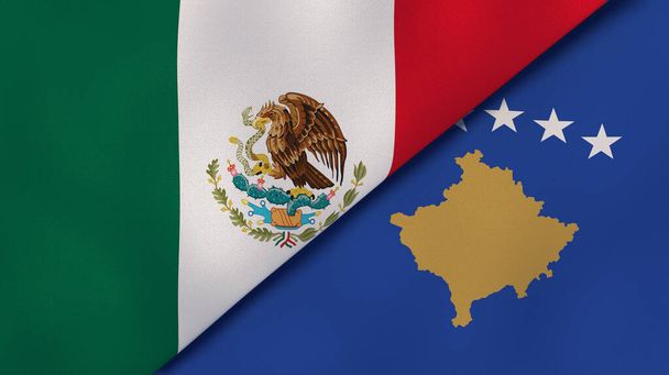 Dwie flagi stanowe Meksyku i Kosowa. Wysokiej jakości doświadczenie biznesowe. Ilustracja 3D - Zdjęcie, obraz