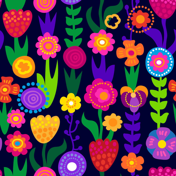 Seamless pattern with colorful flowers. - Vetor, Imagem