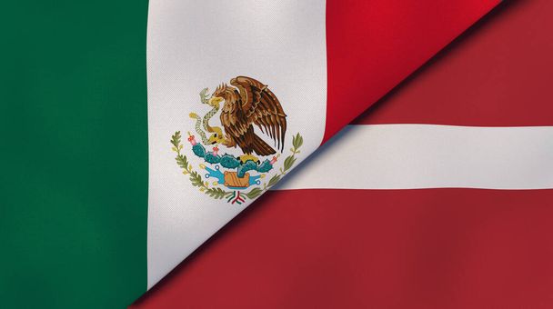 Two states flags of Mexico and Latvia. High quality business background. 3d illustration - Photo, Image