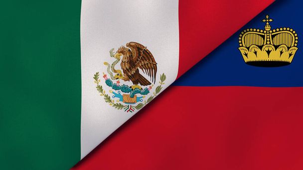 Two states flags of Mexico and Liechtenstein. High quality business background. 3d illustration - Photo, Image