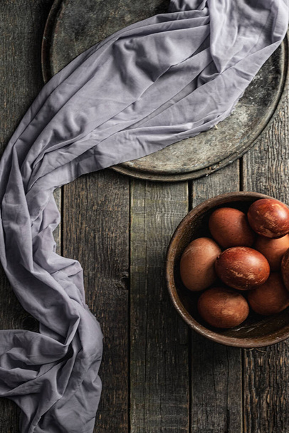 eggs on a wooden background as a symbol of Easter. Country style. - Photo, Image