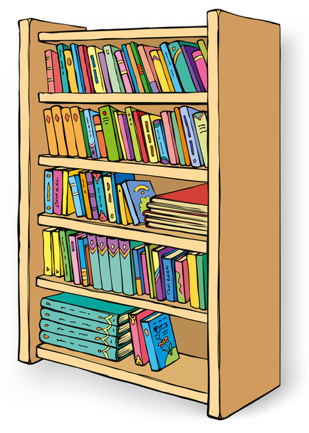 Векторная иллюстрация. Книжный шкаф с разнообразной коллекцией книг
 - Вектор,изображение
